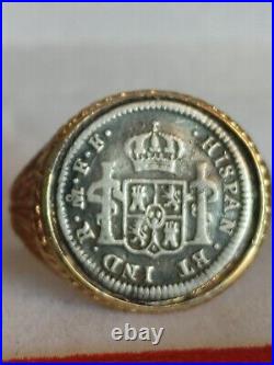 1781 SPANISH Mexico City. 903 Ag Half Reale Gold Filled Mens Ring Size 13 W COA