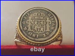 1781 SPANISH Mexico City. 903 Ag Half Reale Gold Filled Mens Ring Size 13 W COA