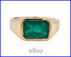 18K Solid Yellow Gold 3.42 Ct Natural Emerald Mens Solitaire Ring 10.3 Grams