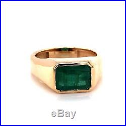 18K Solid Yellow Gold 3.42 Ct Natural Emerald Mens Solitaire Ring 10.3 Grams