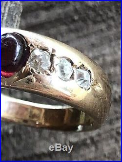 18k Gold Gypsy Mine Cut Diamond Garnet Men Ring