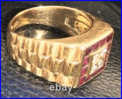 18k SOLID Gold Luxury mens ring 12 Burmese Ruby Pigeons Blood Stones & 5 Diamond