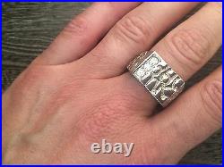 18k White Gold & Cz Triple Stone Mens Vintage Modernist Signet Ring Sz. 9.5
