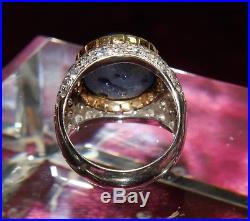 18k White Gold Men's Star Sapphire & Diamond Ring Vintage & STUNNING. WOW