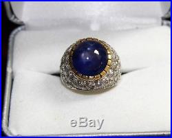 18k White Gold Men's Star Sapphire & Diamond Ring Vintage & STUNNING. WOW