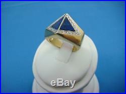 18k Yellow Gold Men's Blue Lapis And Diamonds Vintage Men's Ring, 13.2 Grams