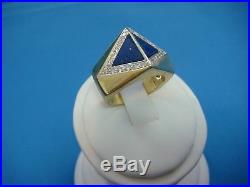 18k Yellow Gold Men's Blue Lapis And Diamonds Vintage Men's Ring, 13.2 Grams