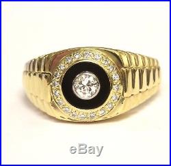 18k yellow gold. 32ct VS H diamond onyx mens ring 11.6g gents rolex vintage