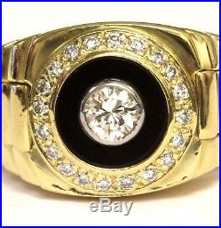 18k yellow gold. 32ct VS H diamond onyx mens ring 11.6g gents rolex vintage