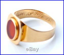 1914 Antique Unisex Men Signet Ring solid 18K Gold Carnelian US7 /3 gr