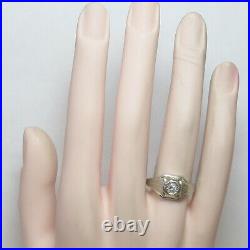 1930s Vintage Mens 18K White Gold 0.23 Ct European Cut Diamond Solitaire Ring