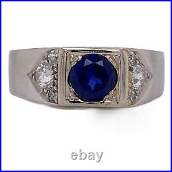 1940's Sapphire Diamond Platinum Men's Gent's Vintage Band Ring