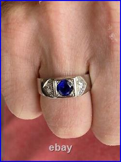 1940's Sapphire Diamond Platinum Men's Gent's Vintage Band Ring
