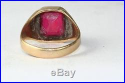 1950's Vintage 10k Gold Ruby Red Glass Mens Ring Size 10.75