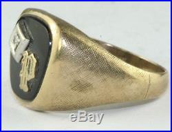 1950's Vintage Mens 10k Gold Diamond And Onyx Initial Letter P Ring Size 11.5