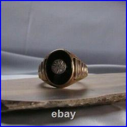 1950s Vintage Mens Statement Ring Diamond & Onyx 10k Gold Davidson & Sons sz 9.5