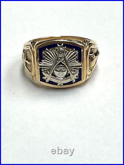 1953 Vintage 14K Yellow Gold Masonic Mason Ring Given to Past Master Size 9.25