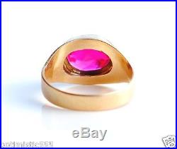 1960 Vintage Retro Men Signet Ring solid 18K Gold Ruby US 10 / 6.2