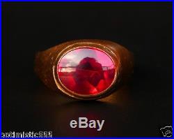1960 Vintage Retro Men Signet Ring solid 18K Gold Ruby US 10 / 6.2