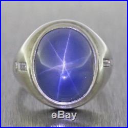 1970s Vintage Estate Mens Palladium Diamond Cabochon Star Sapphire Ring 21.7g