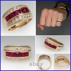 1980's Vintage Created Ruby & Diamond 10K Yellow Gold Over Ann. Wedding Band Ring
