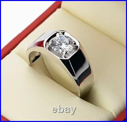1Ct Round Cut Real Moissanite Solitaire Men's Engagement Ring White Gold Plated