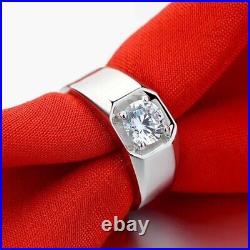 1Ct Round Cut Real Moissanite Solitaire Men's Engagement Ring White Gold Plated
