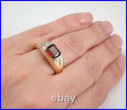 1.00 Ct Vintage 14K Yellow Gold Over Men's Garnet and Diamond Engagement Ring