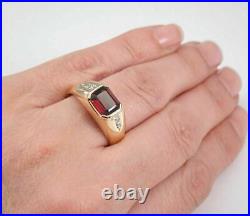 1.00 Ct Vintage 14K Yellow Gold Over Men's Garnet and Diamond Engegament Ring