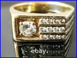 1.10TCW Vintage Mens Solitaire Diamond Tension Accents 14k yellow gold band