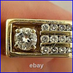 1.10TCW Vintage Mens Solitaire Diamond Tension Accents 14k yellow gold band