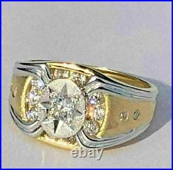1.20Ct Round Cut Moissanite Men's Vintage Engagement Ring 18K Yellow Gold Plated