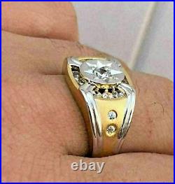 1.20Ct Round Cut Moissanite Men's Vintage Engagement Ring 18K Yellow Gold Plated