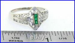 1.2Ct Princess Cut Emerald Lab Created Vintage Ring 14K White Gold Plated Silver