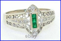 1.2Ct Princess Cut Emerald Lab Created Vintage Ring 14K White Gold Plated Silver