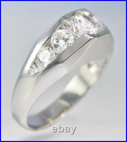 1.35 Ct 14k White Gold Over Round-Cut Diamond Men's Deco Style Ring Top Vintage