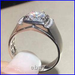 1.40Ct Round Real Moissanite Solitaire Men's Wedding Ring 14K White Gold Plated