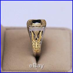 1.50 Ct Blue Sapphire & Diamond Vintage Mens Wedding Ring 14k Two Tone Gold Over