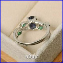1.50 Ct Oval Lab-Created Alexandrite Leaf Engagement Ring 14K White Gold Plated