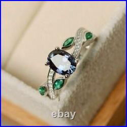 1.50 Ct Oval Lab-Created Alexandrite Leaf Engagement Ring 14K White Gold Plated