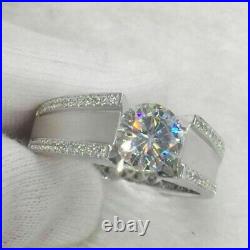 1.55 Ct Round Cut Real Moissanite Men's Engagement Band Ring 925 Sterling Silver