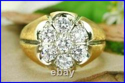 1.80Ct Round Cut Real Moissanite Engagement Men's Ring 14K Yellow Gold Plated
