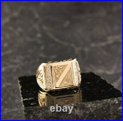 1.90 Ct Round Sim Diamond Vintage Style Mens Signet Ring 14K Yellow Gold Plated