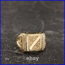 1.90 Ct Round Sim Diamond Vintage Style Mens Signet Ring 14K Yellow Gold Plated