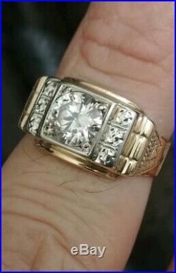 1 Carat Diamond Vintage Rare Mens Masonic 14k Yellow Gold Free Mason Ring