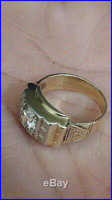 1 Carat Diamond Vintage Rare Mens Masonic 14k Yellow Gold Free Mason Ring