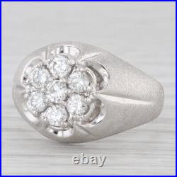 1ctw Diamond Cluster Belcher Settings Ring 14k White Gold Size 10.75 Vintage Men