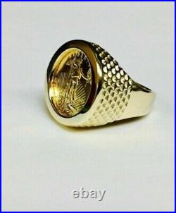 20 mm Men's Coin Ring with American Eagle Vintage 14K Yellow Gold Finish