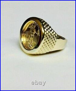 20 mm Men's Coin Ring with American Eagle Vintage 14K Yellow Gold Finish