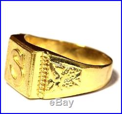 24k yellow gold Mens initial letter S signet ring 7.4g gents estate vintage